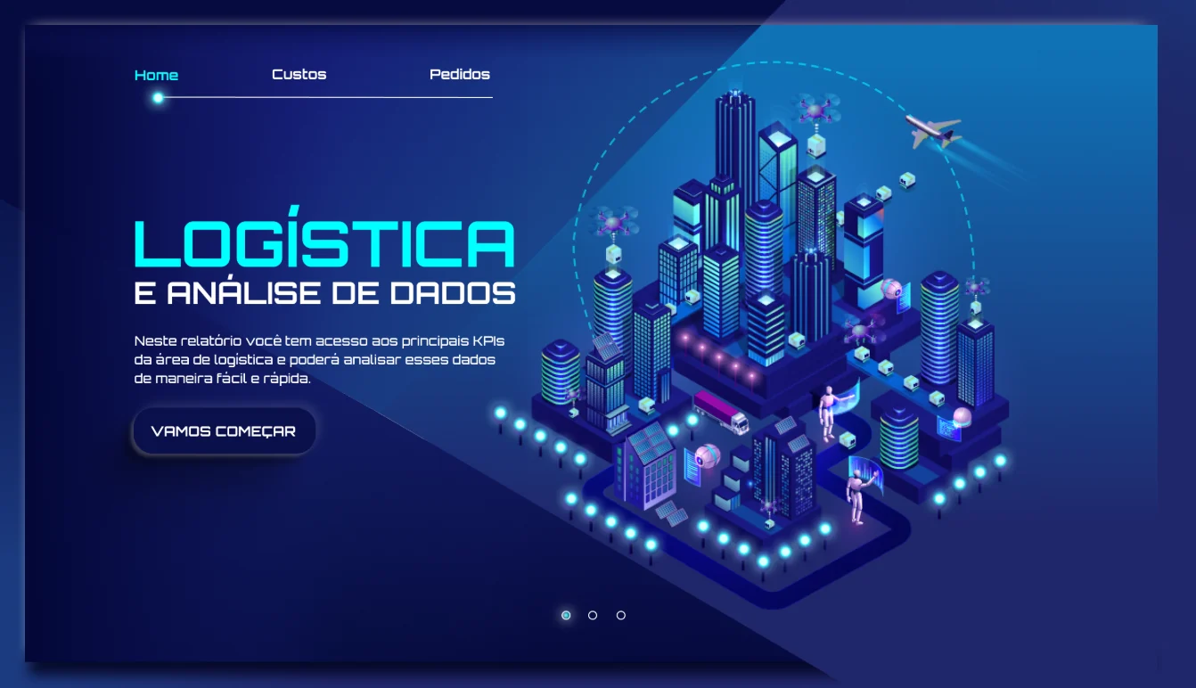 Start page: "Logistics and data analysis. In this report you can see the main logistics KPIs and analyse them quickly and easily."